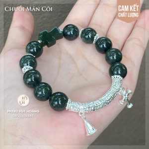 Chuỗi Mân Côi đá Thạch Anh Tóc Xanh kết hợp phụ kiện Bạc nguyên chất