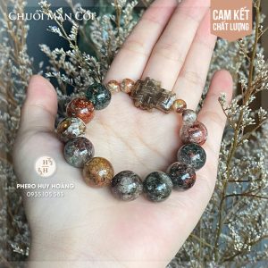 Chuỗi Mân Côi đá Ưu Linh 14mm - Thánh Giá đá Gỗ Hóa Thạch