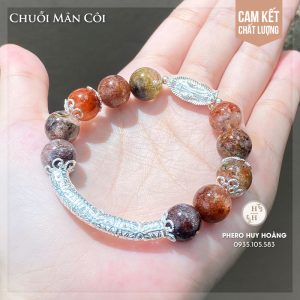 Chuỗi Mân Côi đá Ưu Linh phối Bạc nguyên chất