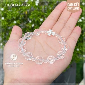 Chuỗi Mân Côi bằng đá Thạch Anh tinh thể cắt giác kết hợp Thánh Giá Bạc nguyên chất