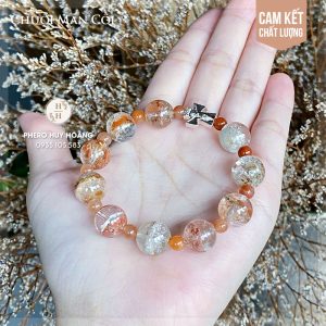 Chuỗi Mân Côi bằng đá Ưu Linh 12mm kết hợp Thánh Giá Bạc nguyên chất