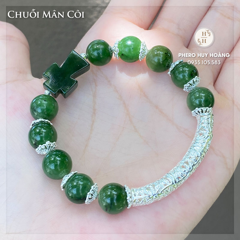 Chuỗi Mân Côi đá Ngọc Bích kết hợp phụ kiện Bạc nguyên chất 2 Chuỗi Mân Côi đá Ngọc Bích kết hợp phụ kiện Bạc nguyên chất - Hình ảnh 2