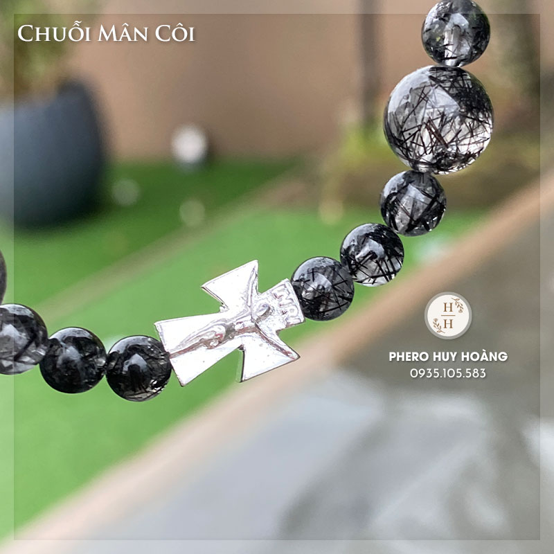 Chuỗi Mân Côi đá Thạch Anh Tóc Đen - Thánh Giá Bạc nguyên chất 4 Chuỗi Mân Côi đá Thạch Anh Tóc Đen - Thánh Giá Bạc nguyên chất - Hình ảnh 4