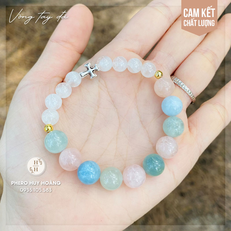 Chuỗi Mân Côi đá Beryl kết hợp đá Thạch Anh tinh thể 1 Chuỗi Mân Côi đá Beryl kết hợp đá Thạch Anh tinh thể
