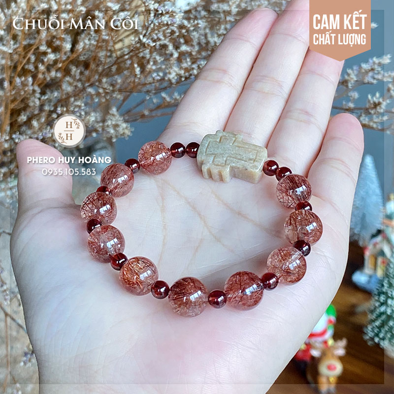 Chuỗi Mân Côi bằng đá Thạch Anh Tóc đỏ (loại nhiều tóc) - Thánh Giá đá Canxedon 1 Chuỗi Mân Côi bằng đá Thạch Anh Tóc đỏ (loại nhiều tóc) - Thánh Giá đá Canxedon