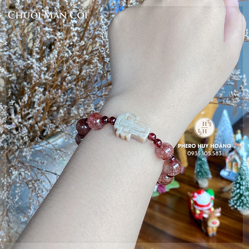 Chuỗi Mân Côi bằng đá Thạch Anh Tóc đỏ (loại nhiều tóc) - Thánh Giá đá Canxedon 2 Chuỗi Mân Côi bằng đá Thạch Anh Tóc đỏ (loại nhiều tóc) - Thánh Giá đá Canxedon - Hình ảnh 2