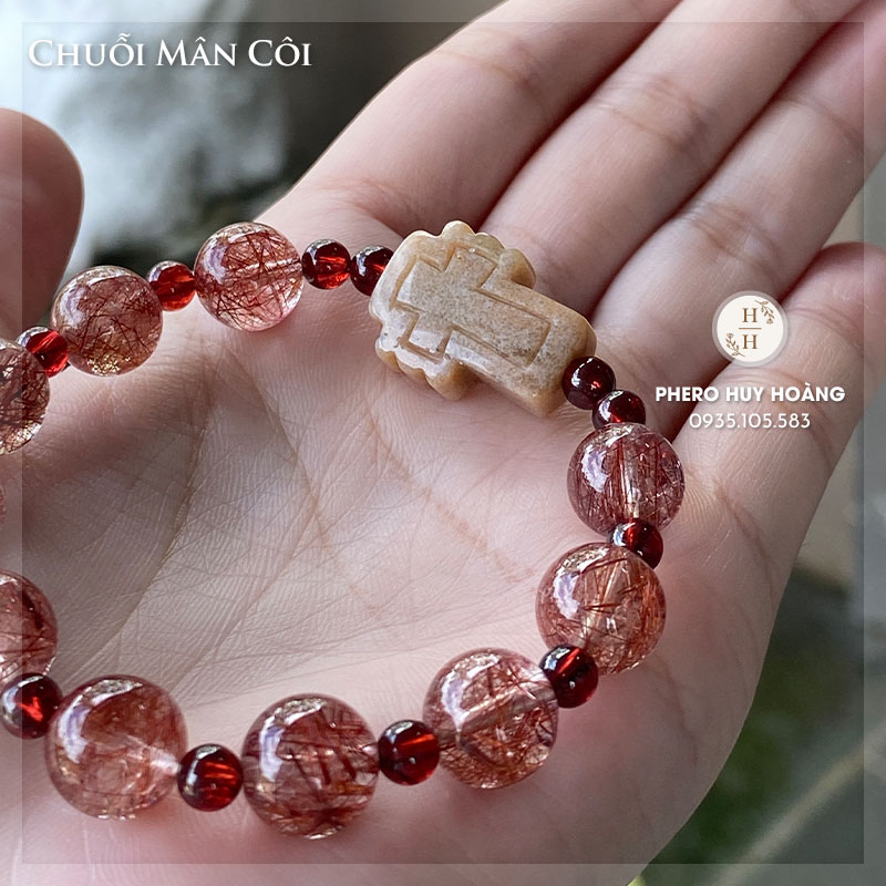 Chuỗi Mân Côi bằng đá Thạch Anh Tóc đỏ (loại nhiều tóc) - Thánh Giá đá Canxedon 3 Chuỗi Mân Côi bằng đá Thạch Anh Tóc đỏ (loại nhiều tóc) - Thánh Giá đá Canxedon - Hình ảnh 3