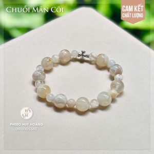 Chuỗi Mân Côi đá mã não hoa - Thánh Giá bạc