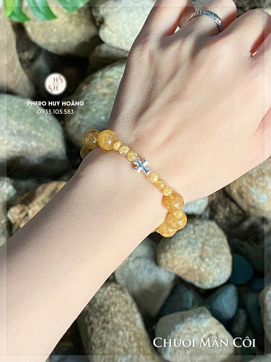 Chuỗi Mân Côi bằng đá Thạch Anh Tóc Vàng 3 Chuỗi Mân Côi bằng đá Thạch Anh Tóc Vàng - Hình ảnh 3