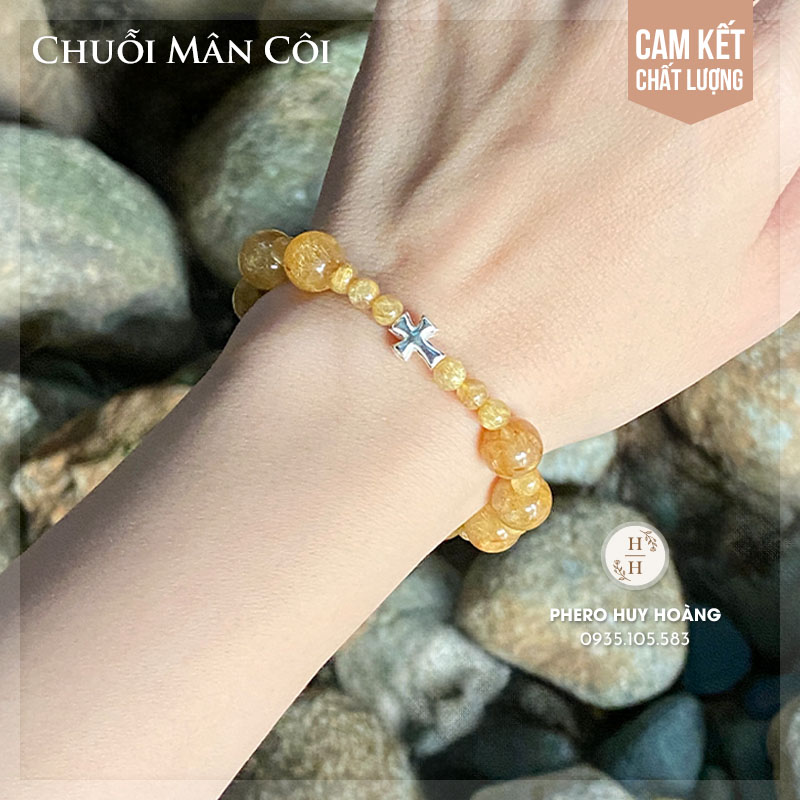 Chuỗi Mân Côi bằng đá Thạch Anh Tóc Vàng 1 Chuỗi Mân Côi bằng đá Thạch Anh Tóc Vàng