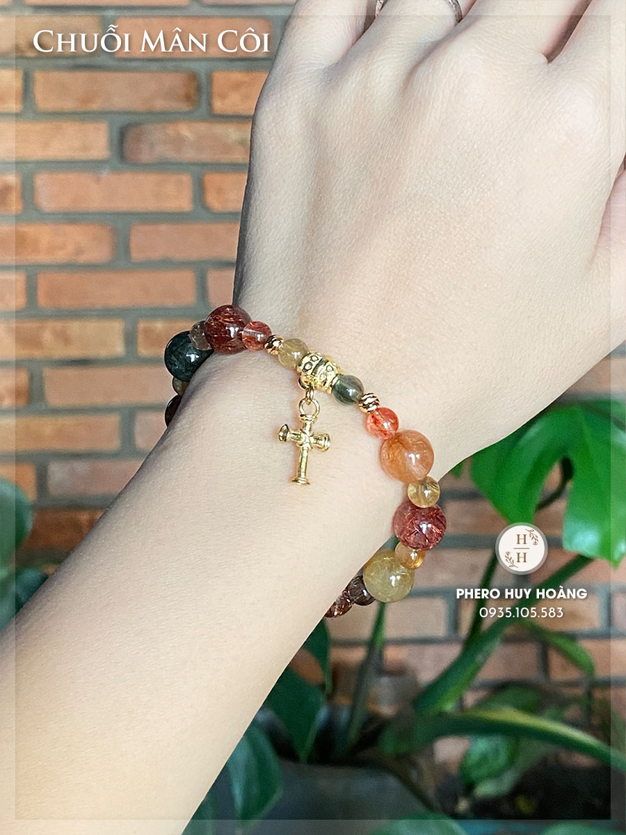 Chuỗi Mân Côi bằng đá Thạch Anh Tóc đa sắc - Thánh Giá Bạc nguyên chất mạ vàng 2 Chuỗi Mân Côi bằng đá Thạch Anh Tóc đa sắc - Thánh Giá Bạc nguyên chất mạ vàng - Hình ảnh 2