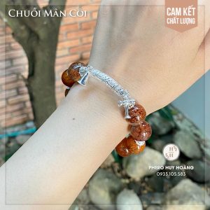Chuỗi Mân Côi bằng đá Ưu Linh Cam 13mm kết hợp Bạc nguyên chất