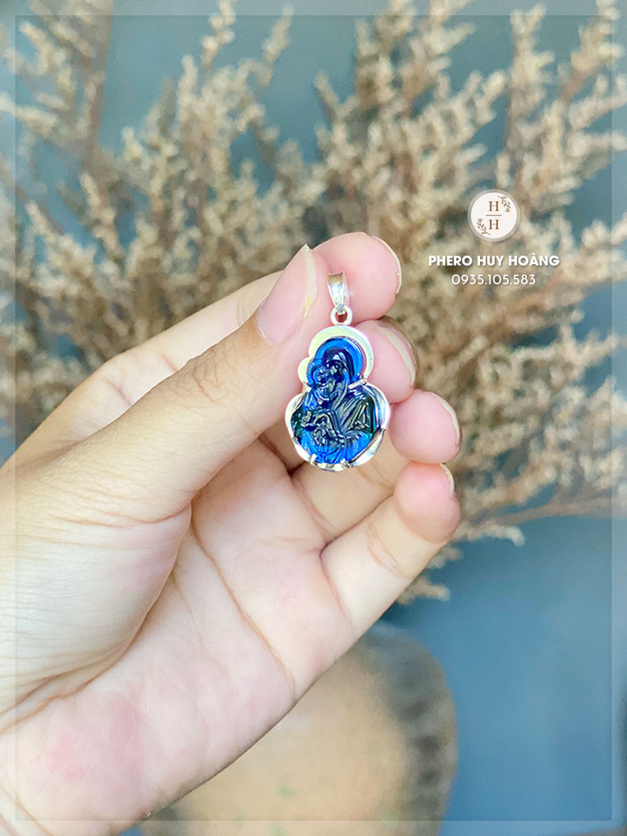 Dây chuyền Bạc - Mặt Đá Obsidian xanh chạm khắc Đức Mẹ Hằng Cứu Giúp 4 Dây chuyền Bạc - Mặt Đá Obsidian xanh chạm khắc Đức Mẹ Hằng Cứu Giúp - Hình ảnh 4
