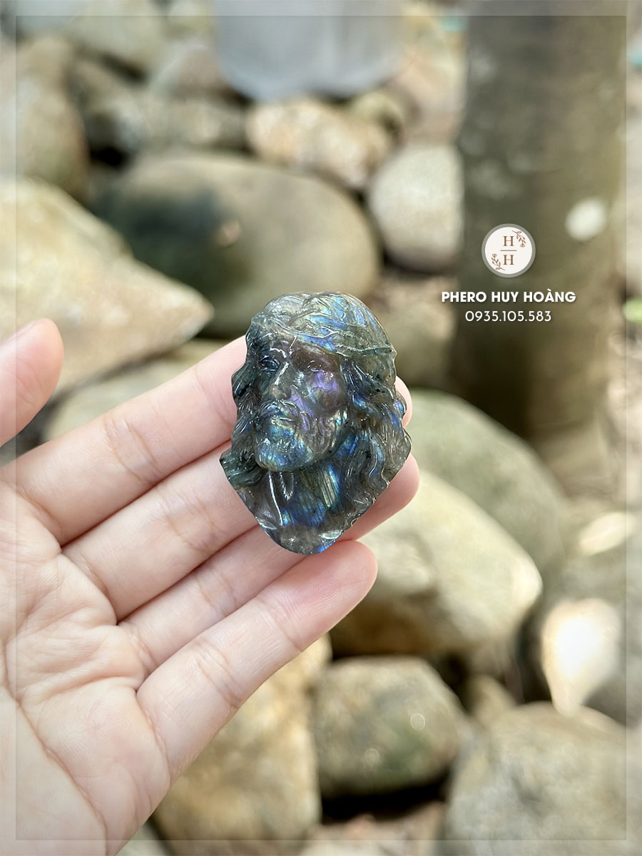 Mặt Đá Labobralite xà cừ chạm khắc Đức Chúa Giêsu 2 Mặt Đá Labobralite xà cừ chạm khắc Đức Chúa Giêsu - Hình ảnh 2