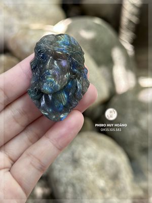 Mặt Đá Labobralite xà cừ chạm khắc Đức Chúa Giêsu 7 Mat Da Labobralite xa cu cham khac Duc Chua Giesu kich thuoc dai 5cm 4