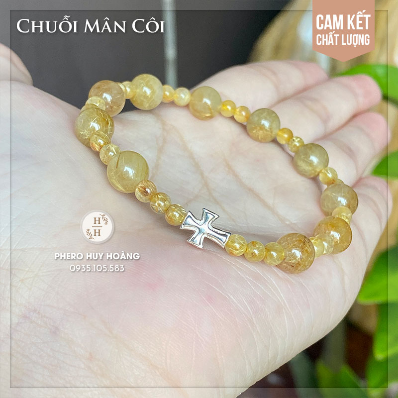 Chuỗi Mân Côi đá Thạch Anh Tóc Vàng 1 Chuỗi Mân Côi đá Thạch Anh Tóc Vàng