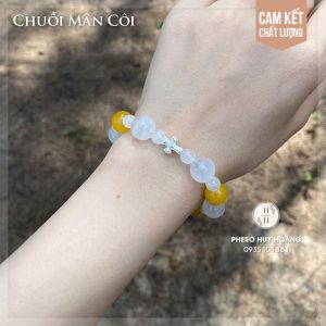 Chuỗi Mân Côi bằng đá Thạch Anh trắng kết hợp đá Mã Não vàng