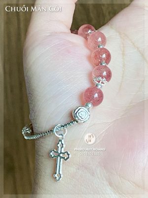 Chuỗi Mân Côi bằng đá Thạch Anh Dâu Hồng phối bạc 9 Chuoi Man Coi bang da Thach Anh Dau Hong phoi bac 2