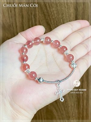 Chuỗi Mân Côi bằng đá Thạch Anh Dâu Hồng phối bạc 7 Chuoi Man Coi bang da Thach Anh Dau Hong phoi bac 4