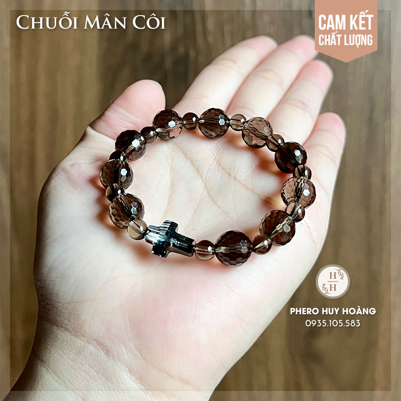 Chuỗi Mân Côi bằng đá Thạch Anh Khói cắt giác 1 Chuỗi Mân Côi bằng đá Thạch Anh Khói cắt giác