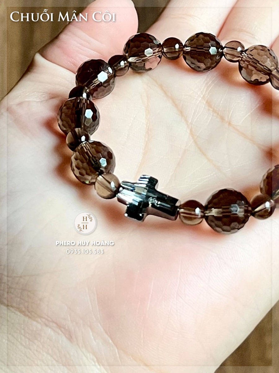 Chuỗi Mân Côi bằng đá Thạch Anh Khói cắt giác 4 Chuỗi Mân Côi bằng đá Thạch Anh Khói cắt giác - Hình ảnh 4