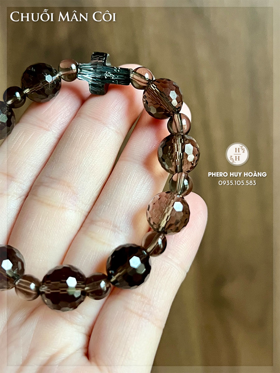 Chuỗi Mân Côi bằng đá Thạch Anh Khói cắt giác 2 Chuỗi Mân Côi bằng đá Thạch Anh Khói cắt giác - Hình ảnh 2